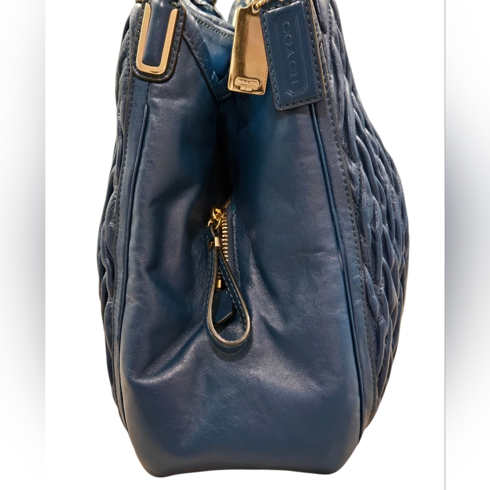COACH 2013 Madison Phoebe Teal Gathered Twist Leather Shoulder Bag - Picture 8 of 14